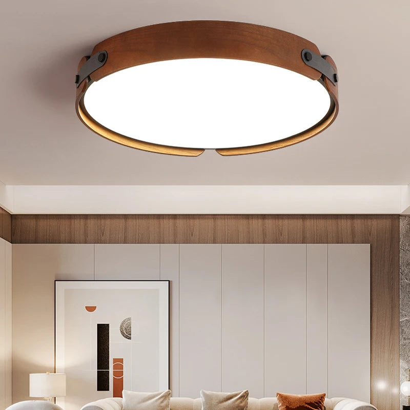 plafonnier en bois avec cuir artificiel et 3 ronds interchangeables créatif - vue 4 sur 9