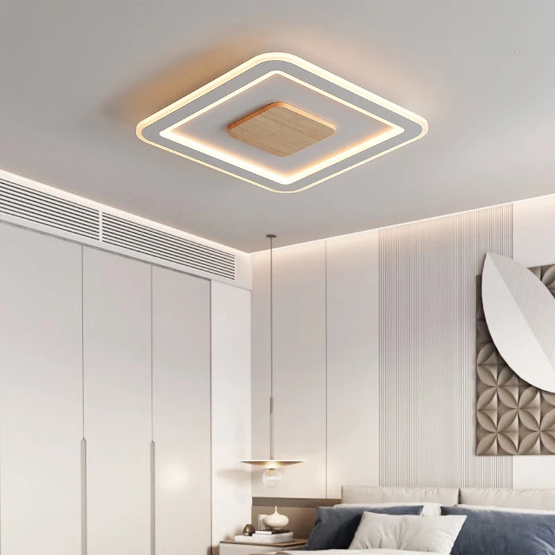 plafonnier led ultra-mince bois massif style nordique moderne 2022 - vue 6 sur 12