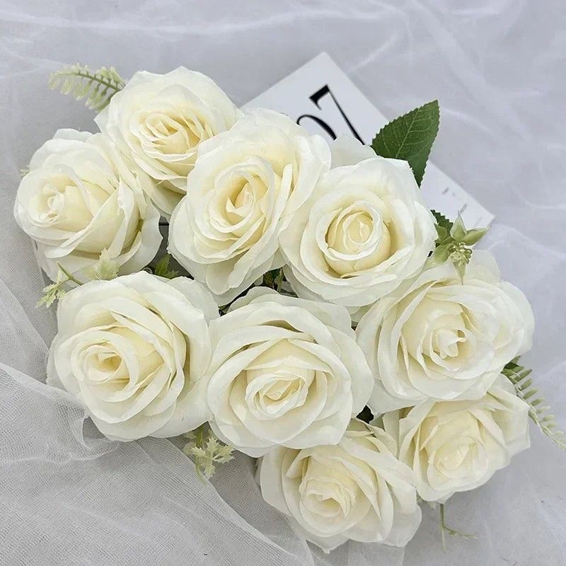 bouquet de roses artificielles en soie pour décoration de mariage - vue 9 sur 15