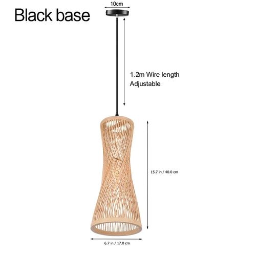 lustre en bambou et rotin tissé style japonais pour décoration - vue 12 sur 15