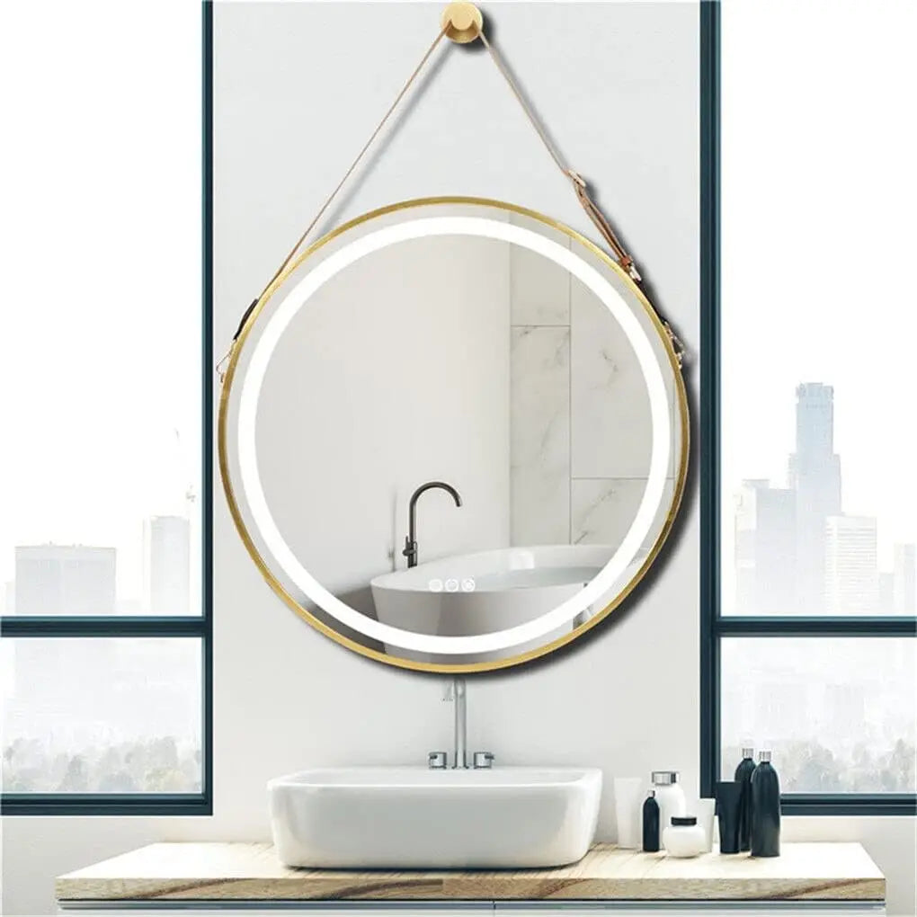 600mm Round LED Mirror Illuminated Lighted Wall Hanging Bathroom Mirror, Anti-fog, Golden/ Black Frame for Bathroom Entryway - vue 1 sur 8