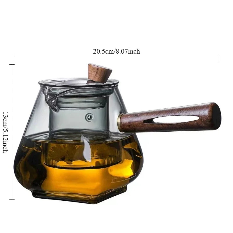 Theiere verre borosilicate poignée bois résistante chaleur - vue 7 sur 7