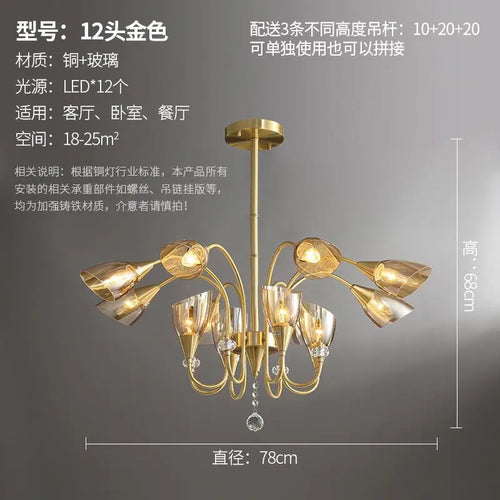 lustre en cristal moderne en cuivre pour éclairage intérieur - vue 15 sur 14