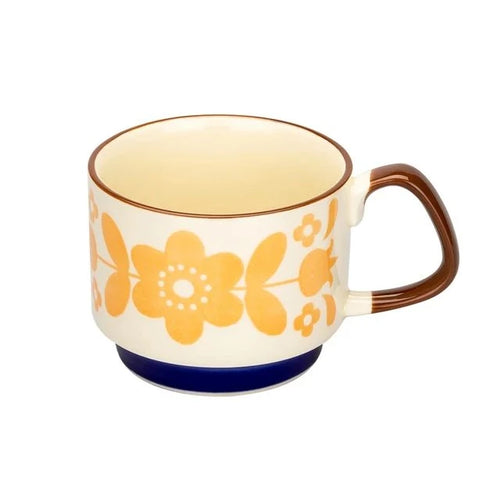Ensemble tasses japonaises motif floral retro ceramique