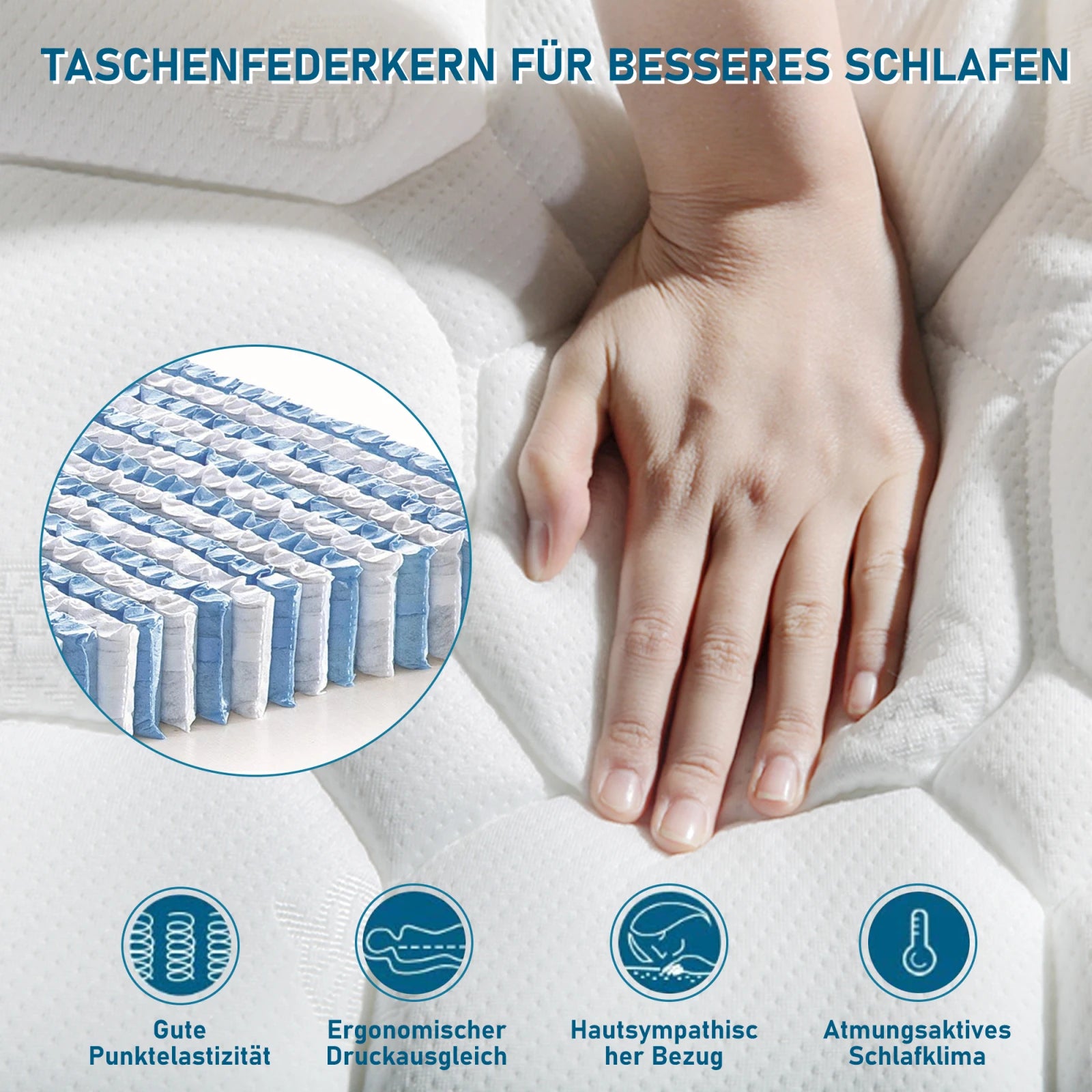 Spring Core Mattresses 90x200×25cm ,7-Zone Cold Foam Mattress,100%Oeko-Tex Certified, Quilted Microfiber Cover Topping,H3 - vue 5 sur 7