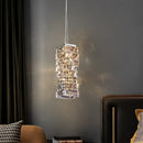 suspension led en cristal clair avec cordon métal chromé réglable