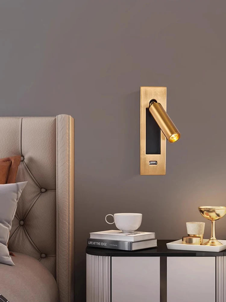 LED Brass Black Wall Lamp Wall Light Wall Sconce Wall Mounted Reading Light with Switch and USB Port, Rotatable For Bedroom - vue 2 sur 23