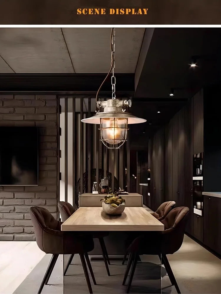 Américain rétro industriel vent anti-déflagrant lustre LOFT créatif Restaurant allée Barcafé fer LED suspension lampe - vue 5 sur 10