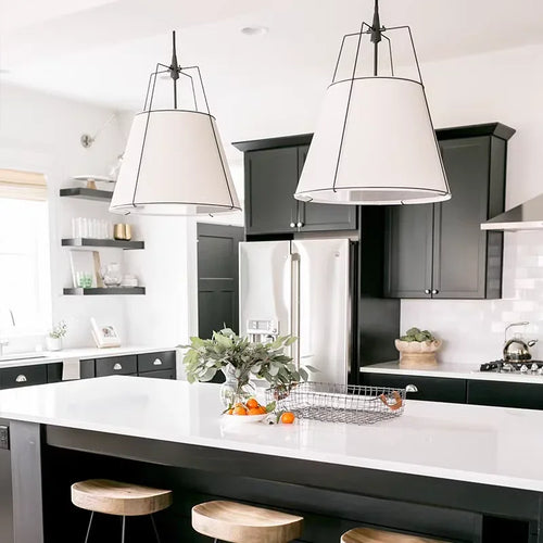 Cone drum pendant light, fabric lampshade, restaurant kitchen pendant light, indoor home decoration lighting - vue 4 sur 8