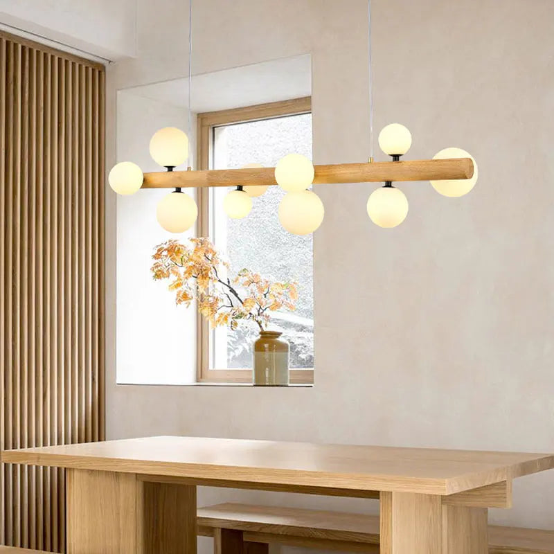 lustre moderne en bois et verre laiteux pour espaces contemporains - vue 5 sur 9