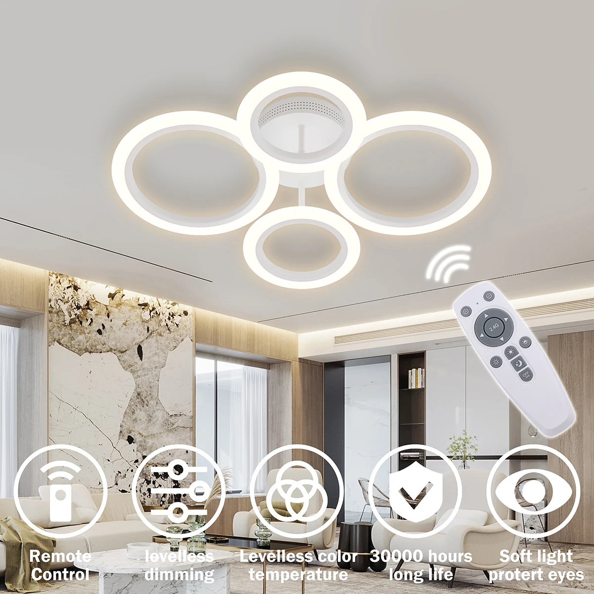 Plafond moderne à LEDs lampe luminosité continue dimmable télécommande plafonniers pour salon chambre cuisine salle à manger - vue 7 sur 13