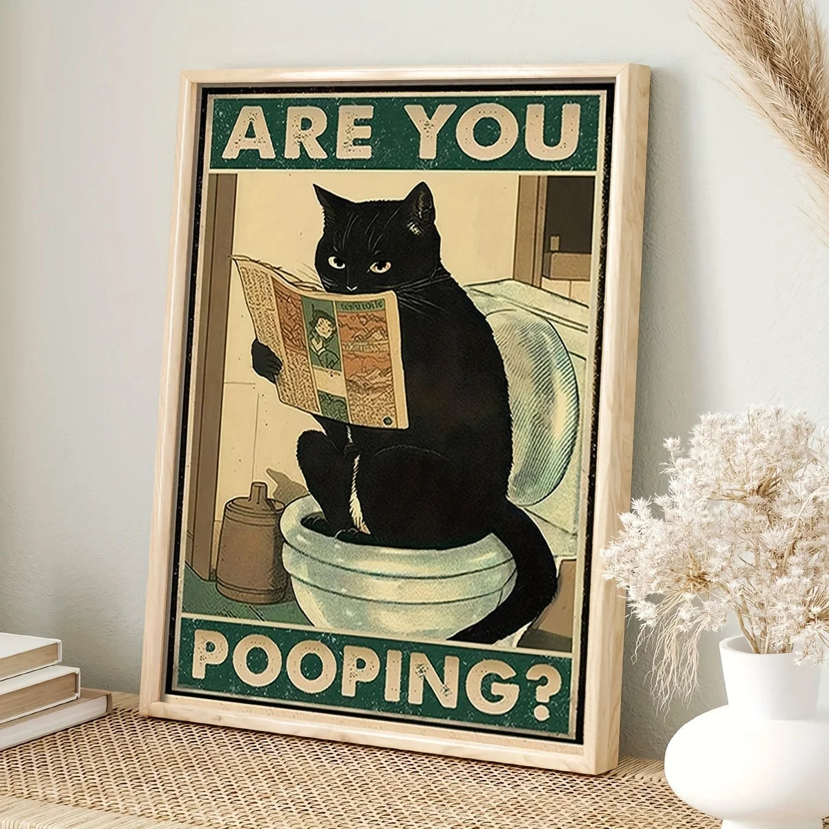 citation humoristique chat noir lisant journal dans les toilettes décor amusant - vue 2 sur 5