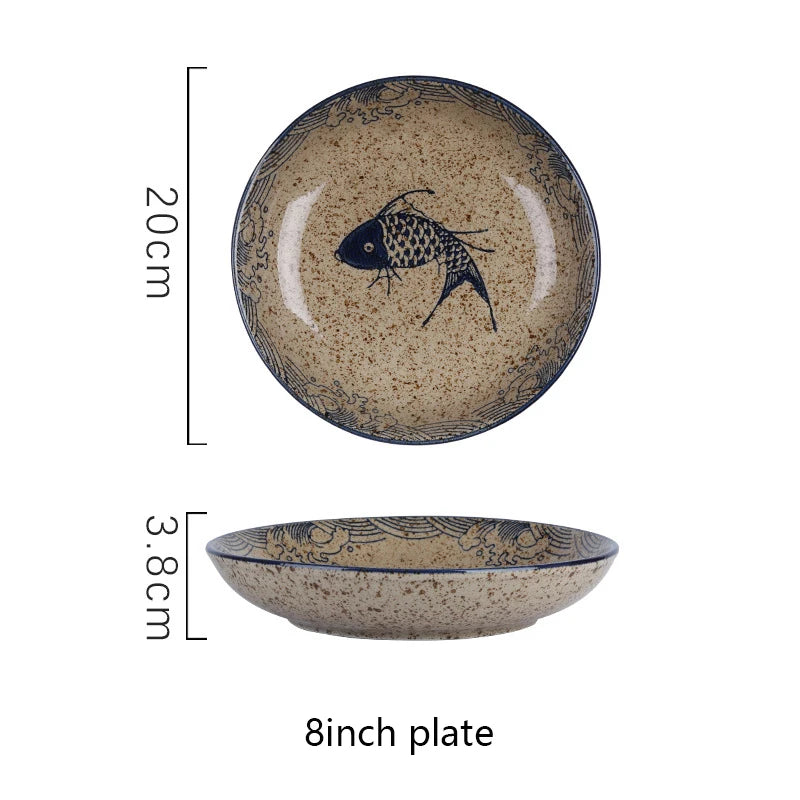 Assiette dessert japonaise ceramique motif floral peinte main