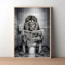 Animal On the Toilet Canvas Painting, Funny Bathroom Wall Art Pictures Prints, Black And White Animal Poster, Home Decor Murals