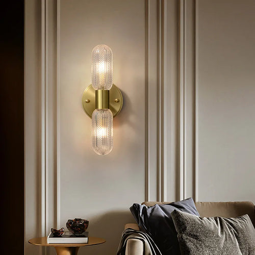 Simple All Copper Straight Glass Wall Lamp, Bathroom Mirror in Front of Light Luxury Living Room Balcony Bedroom LED Lighting - vue 3 sur 10