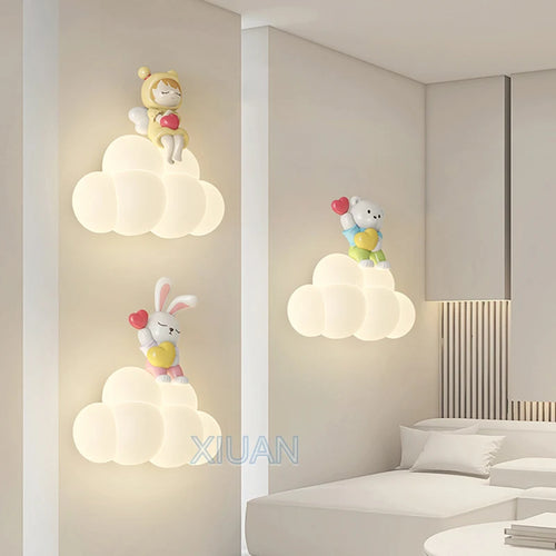 appliques murales créatives led pour enfants en forme d'ours ange lapin