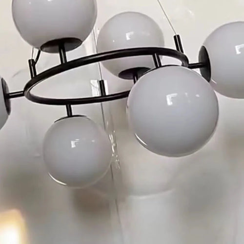 lustre en verre avec anneau noir design moderne et réglable