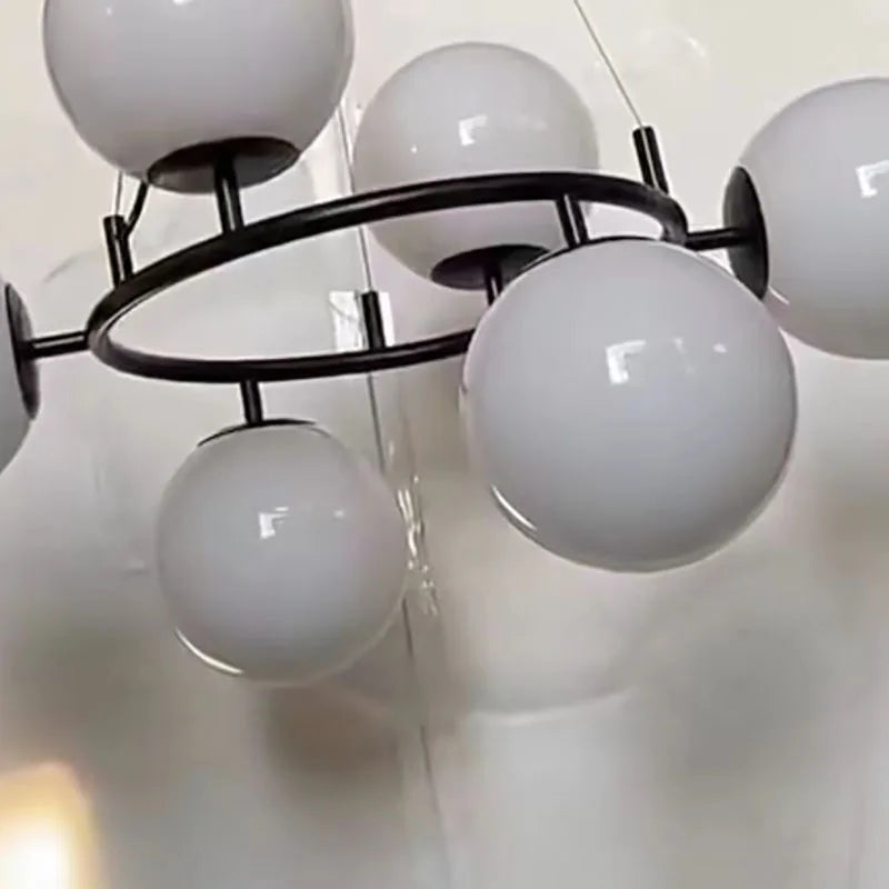 lustre en verre avec anneau noir design moderne et réglable - vue 6 sur 8