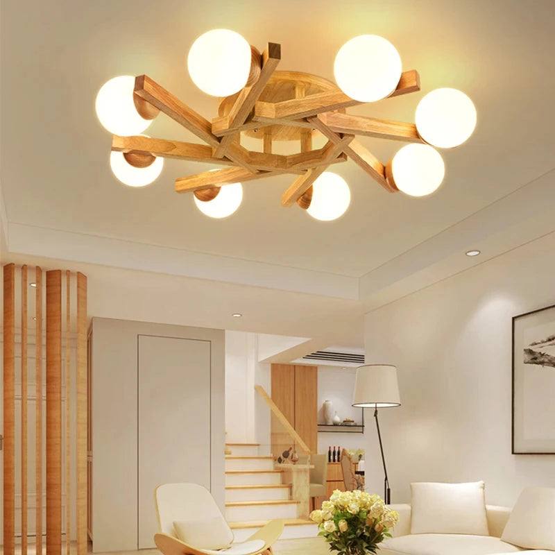 lustre en bois nordique design lumineux pour décoration intérieure - vue 2 sur 11