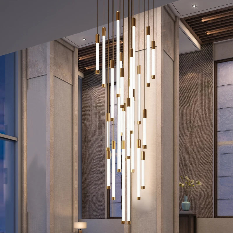 Modern luxury staircase LED pendant lights, duplex living room and attic lighting, restaurant decoration, hanging pendant lights - vue 5 sur 15