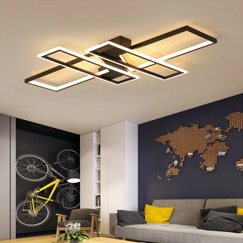 Plafonnier Led au design nordique moderne en aluminium blanc/noir avec télécommande