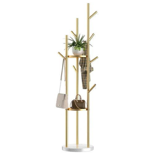 Marble Metal Clothes Coat Rack Clothing Rack Stand 3 Storage Shelves and Hooks, Enterway Hall Tree for Hanging Jackets, Hats,Bag - vue 7 sur 10