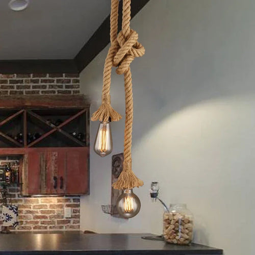 Vintage hemp rope pendant light retro industrial lighting - vue 4 sur 7