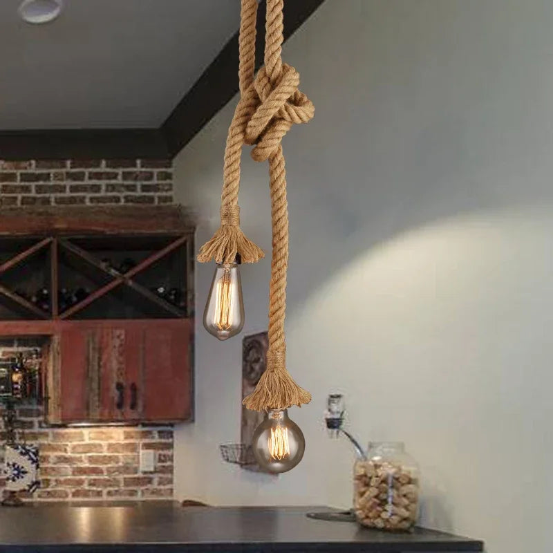 Vintage hemp rope pendant light retro industrial lighting - vue 4 sur 7