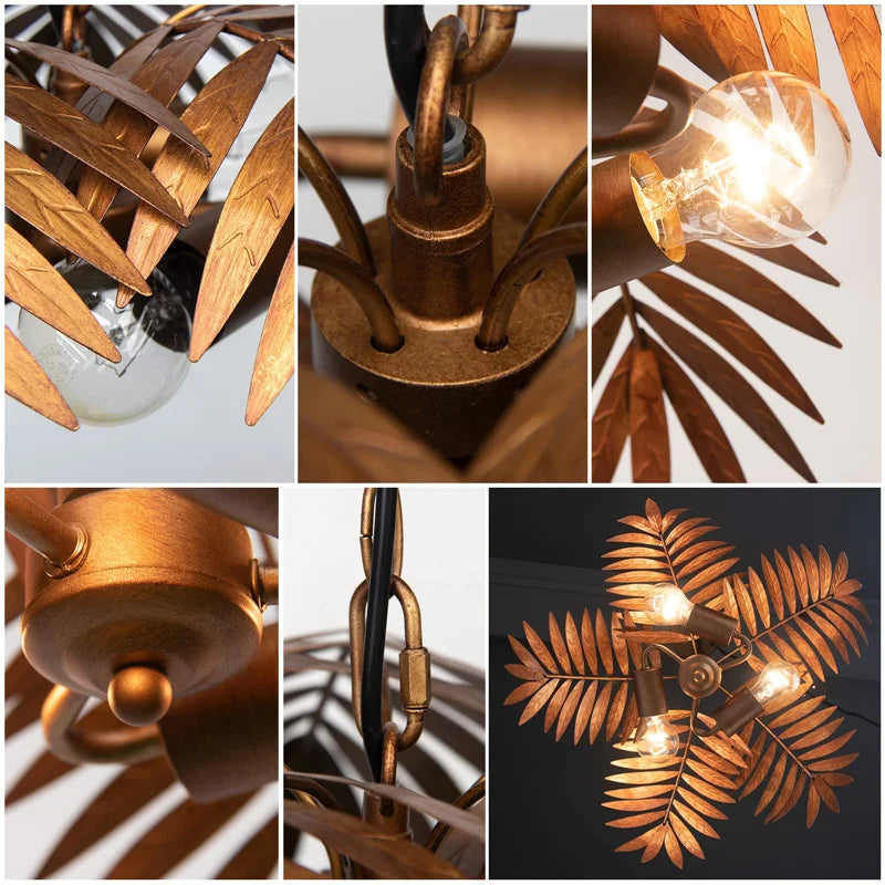 lustre boho en feuilles de cocotier pour décoration créative intérieure
