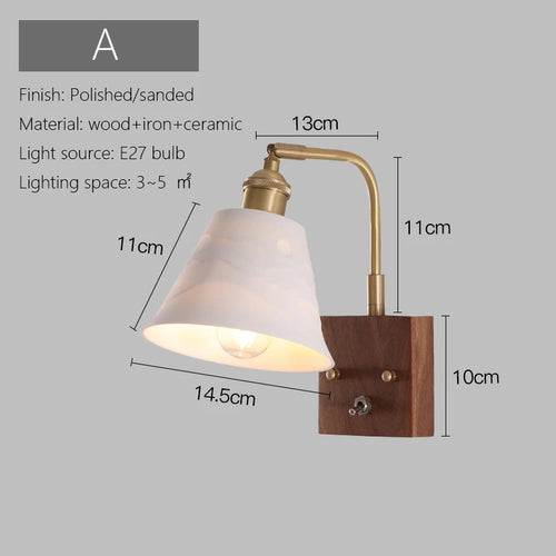 Minimalist Japanese wall light in wood and vintage glass - vue 11 sur 12