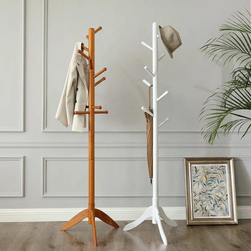 VASAGLE Standing Coat Rack, Solid Wood Coat Rack, Tree-Shaped Coat Rack with 8 Hooks, 3 Height Options, for Clothes, Hats, Bags - vue 2 sur 7