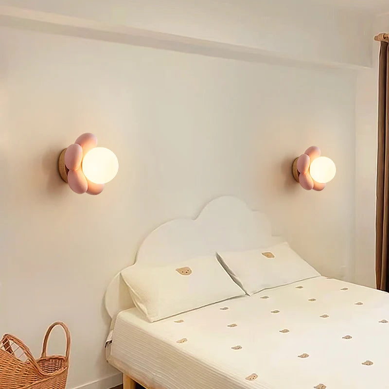 Applique murale fleur enfants blanc rose résine décoration intérieur chambre chevet - vue 4 sur 10