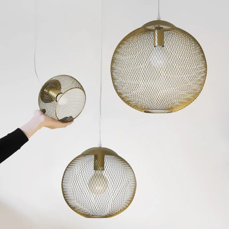 suspension industrielle vintage led en fer doré