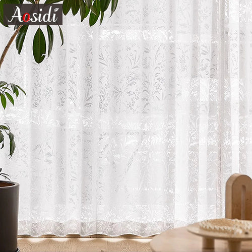 Voilage dentelle florale translucide rideau salon chambre moderne - vue 3 sur 8