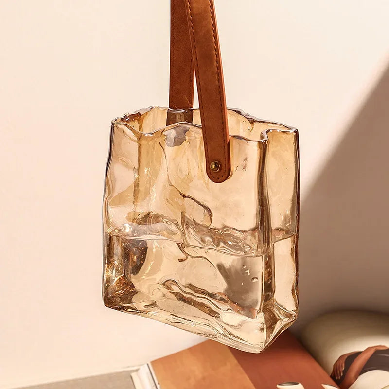 vase en verre style sac à main pour décoration intérieure hydroponique - vue 5 sur 9
