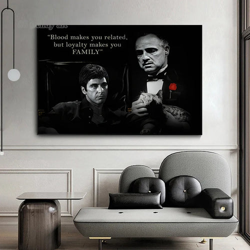 Black and White Movie Scarface and Godfather Canvas Painting Tony Montana , Don Vito Corleone Quotes Posters Pictures Home Decor - vue 6 sur 8
