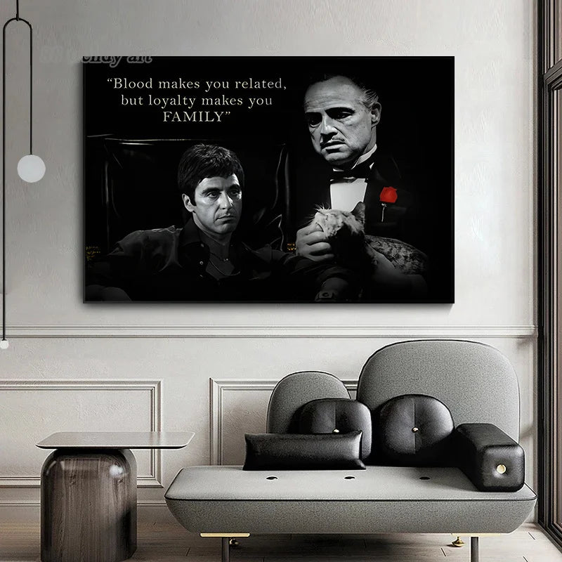 Black and White Movie Scarface and Godfather Canvas Painting Tony Montana , Don Vito Corleone Quotes Posters Pictures Home Decor - vue 5 sur 8