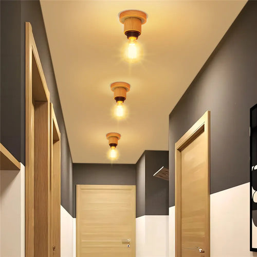 Plafonnier Led nordique bois salon lampe décor - vue 3 sur 6