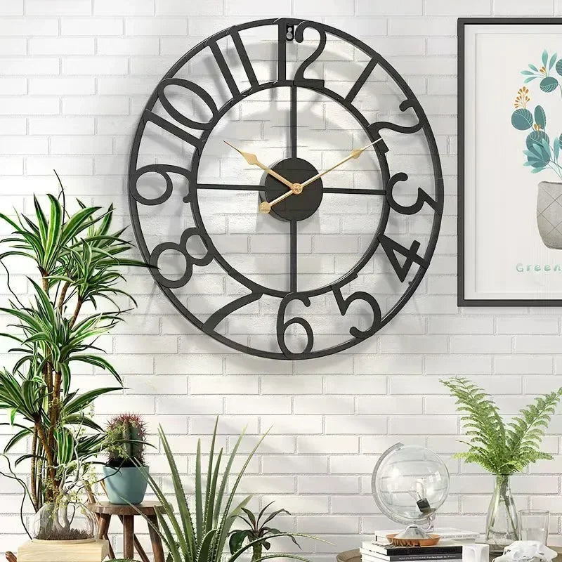 horloge murale silencieuse en fer forgé design nordique créatif décoratif - vue 6 sur 9