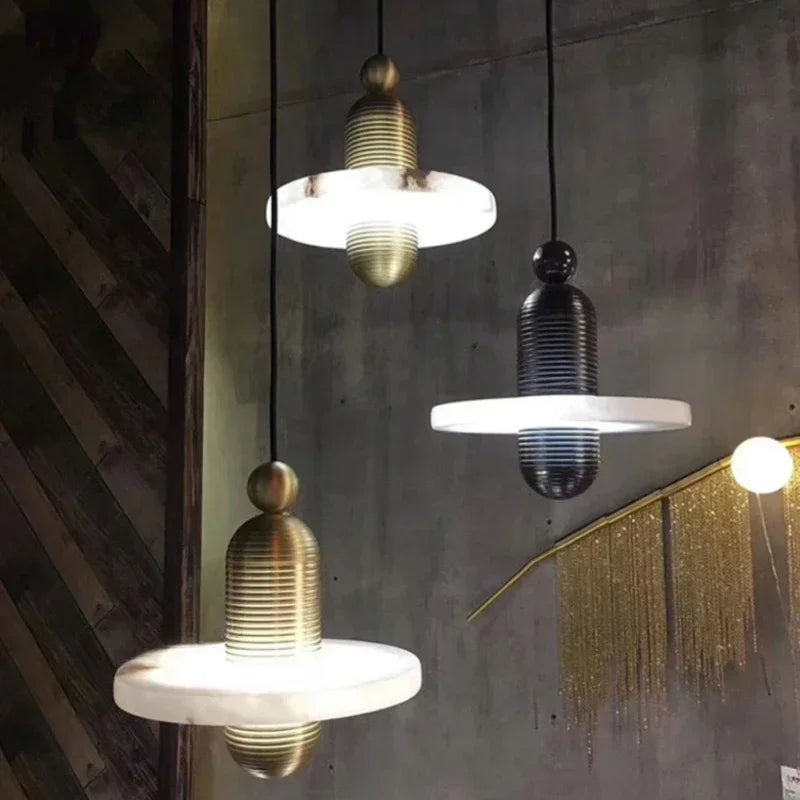 lustre en marbre et métal pour décoration nordique élégante - vue 5 sur 14