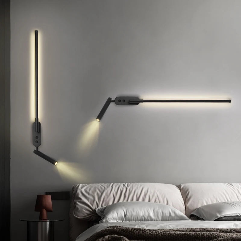 Modern Bedroom Living Room Wall Light ON/OFF Switch AC220V Black White Long Wall Lamps with LED Spotlights - vue 7 sur 18