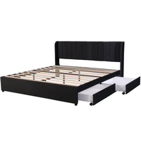 VSOGA Upholstered Bed 180 X 200 Cm Velvet With Slatted Backrest 2 Drawers, Black，160 X 200 Cm, Gray