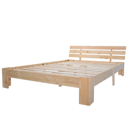 EU STOCK Wooden bed Double bed, headboard, slatted grille -200 x 140cm solid wood FSC Solid wood double bed - vue 2 sur 8