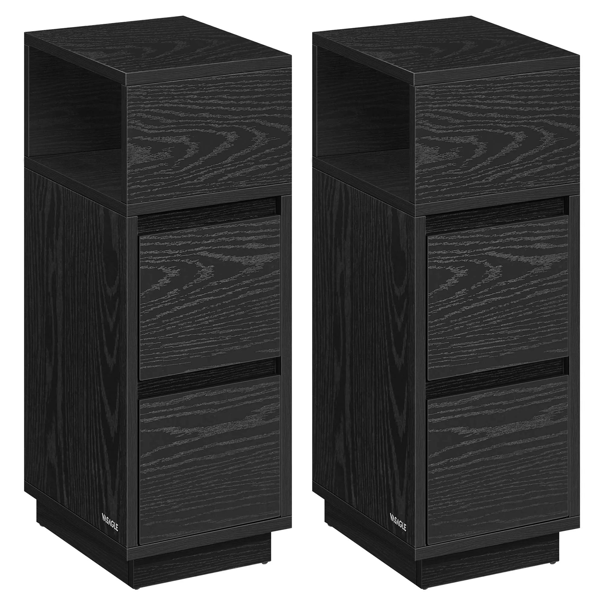 VASAGLE Slim Bedside Tables, Set of 2, Small Narrow Side End Tables with 2 Drawers, 1 Open Compartment Mounted to Face Left - vue 3 sur 9