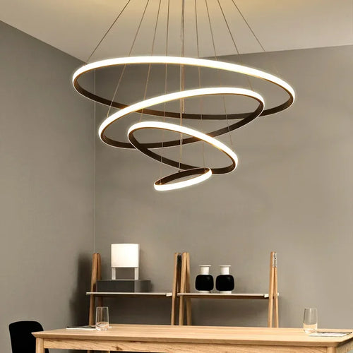 lustre moderne rond à trois cercles design élégant - vue 4 sur 13
