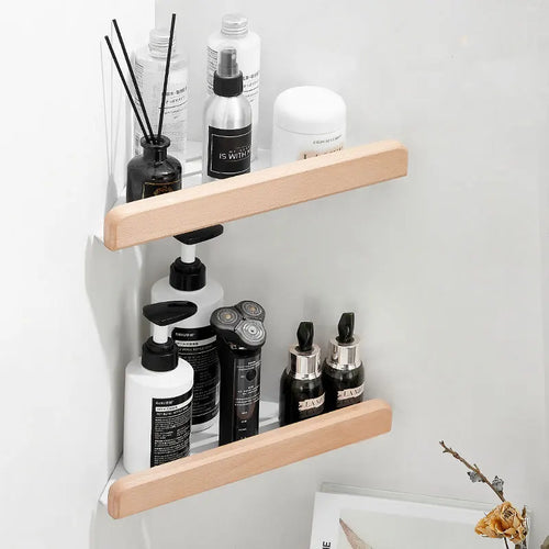 Wall Mount Floating Shelves, Wood and Aluminium, Storage Rack, Home Decor, Living Room, Bedroom, Bathroom, Kitch - vue 7 sur 12