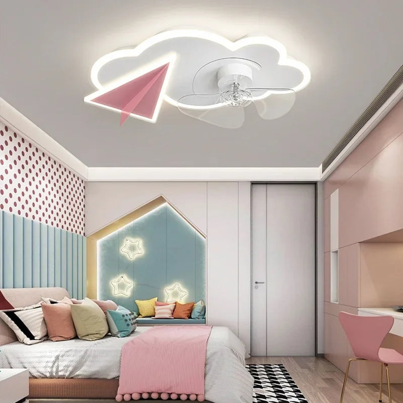 plafonnier ventilateur avec lumières design avion télécommande pour enfants - vue 3 sur 8