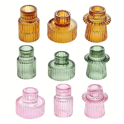 3PCS Set Glass Candlestick,Stick Candle Holder,Transparent Pink Green Amber Color,Wedding Romantic Table Candle Stand,Home Decor - vue 2 sur 8