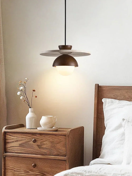 Modern LED pendant lamp, walnut stone pendant lamp, bedside lamp, indoor home decoration - vue 7 sur 7
