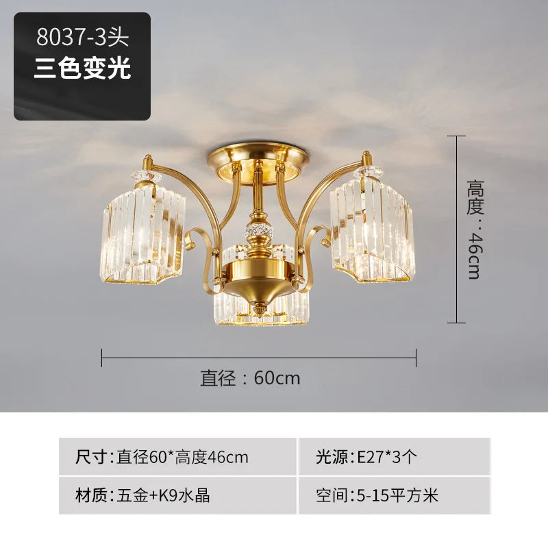plafonnier moderne en cristal doré avec éclairage led trois couleurs - vue 12 sur 13